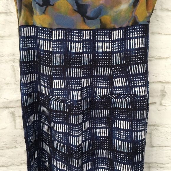 Rachel Roy Multi-Pattern Geometric Artsy Empire Waist Sleeveless Silk Dress 6 - Picture 3 of 8
